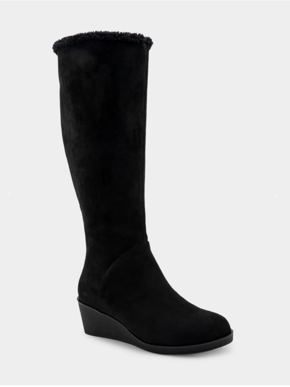 NWT Comfort Aerosol Women's Faux Shearling Trimmed Knee-High Wedge Boot, Size 6W